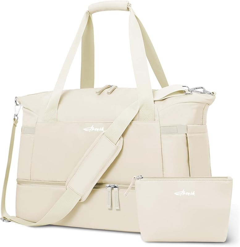ETRONIK Beige Women's Gym Travel Bag with Shoes Compartment and Wet Po