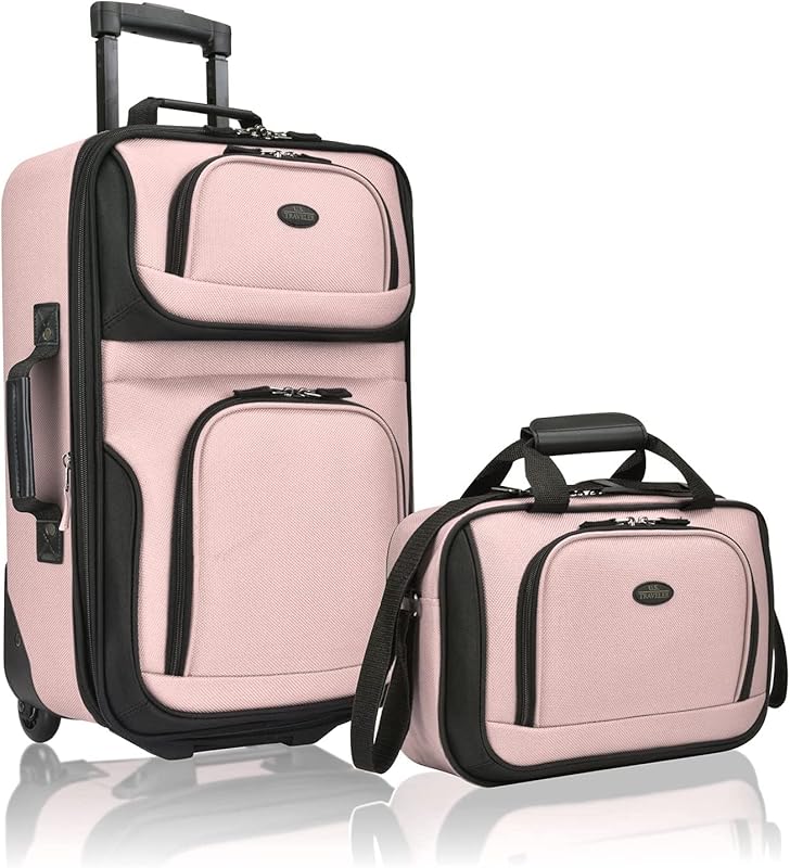 Lightweight Softside Rolling Carry-On Suitcase with 2-Wheel Set, Pink