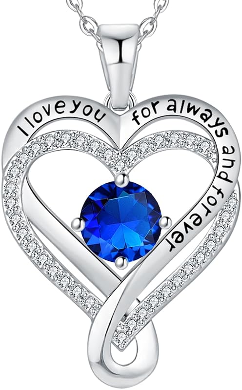 Infinity Heart Birthstone I Love You Necklace for Women - S925 Sterlin