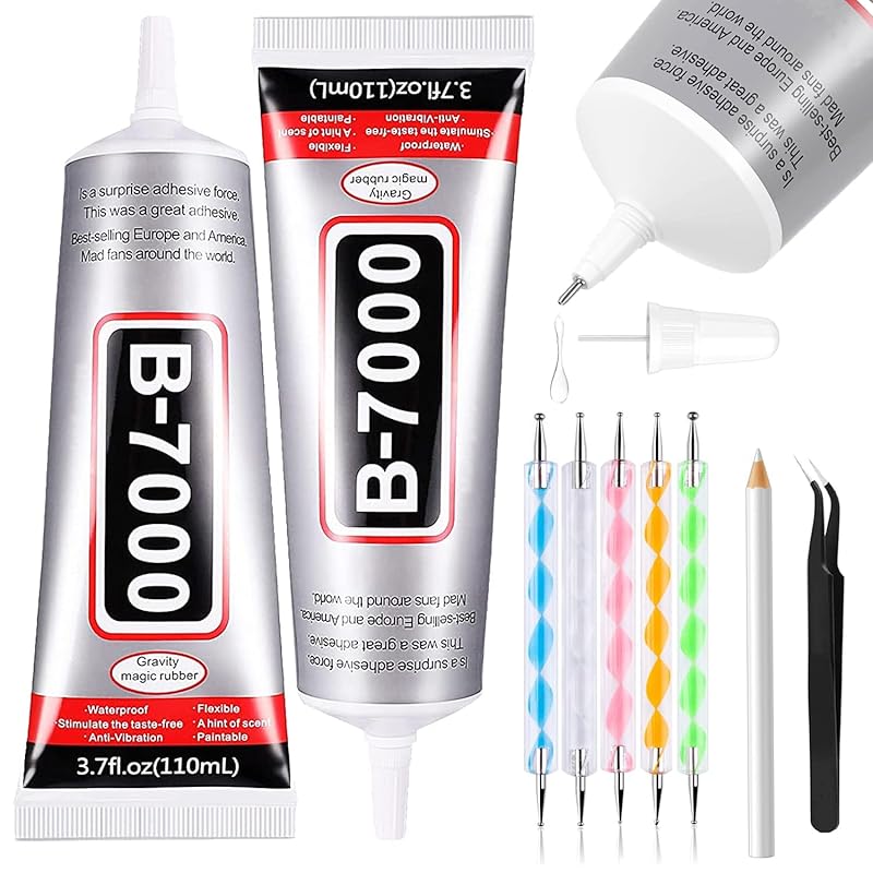 B7000 Rhinestone Glue Set (2x110ml) with Dotting Pen & Tweezer for Jew