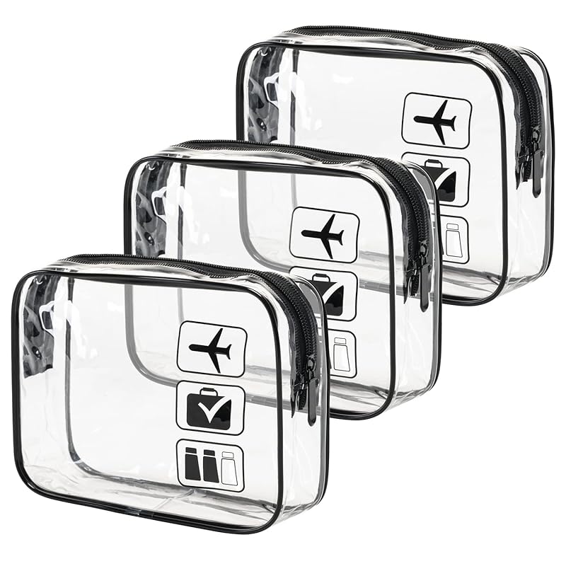 3-pack TSA clear quart-sized toiletry bags for men and women, airline 