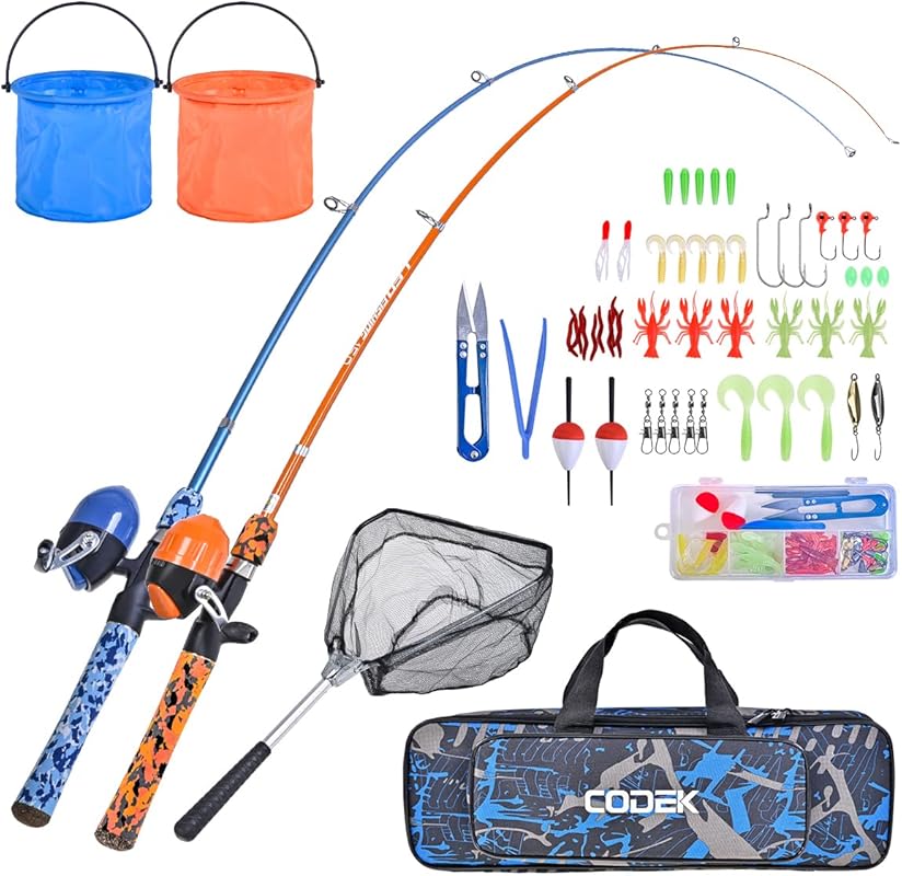 Kids Portable Telescopic Fishing Rod Set with Reels, Net & Buckets for