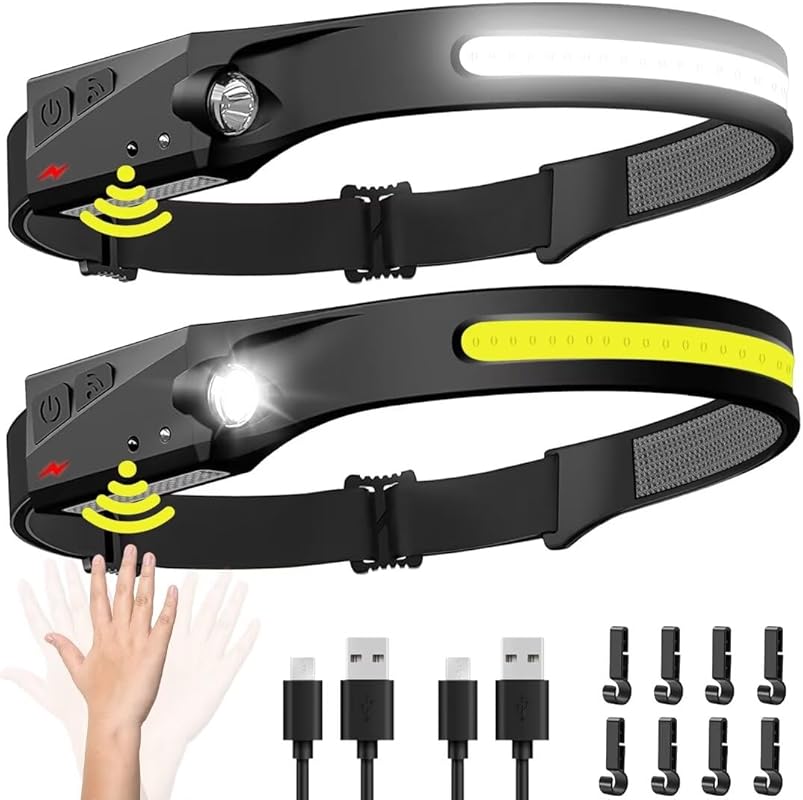 Rechargeable 230° Wide Beam Headlamp with Motion Sensor for Camping &