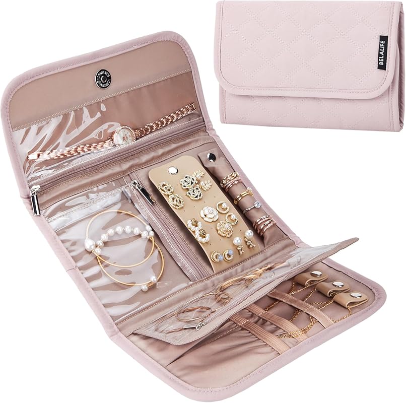 BELALIFE Medium Foldable Jewelry Roll Organizer for Earrings, Necklace