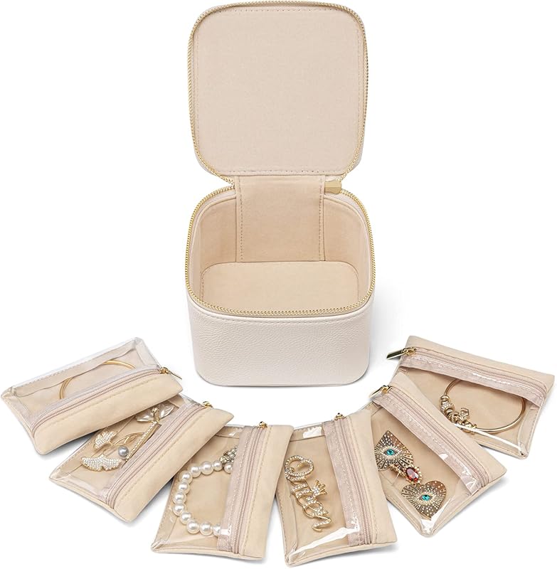VLANDO Travel Jewelry Organizer with 6 Velvet Pockets, Small Zipper Ca