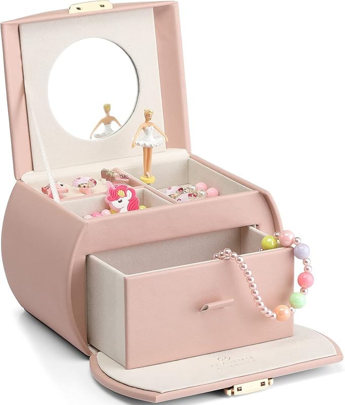 VLANDO Kids Musical Jewelry Box with Drawer, Ballerina Music Box and S