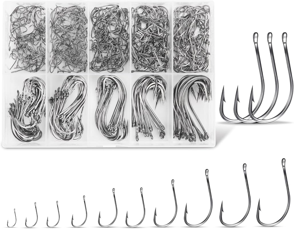 500Pcs Carbon Steel Circle Hook Assortment for Saltwater Freshwater Ic