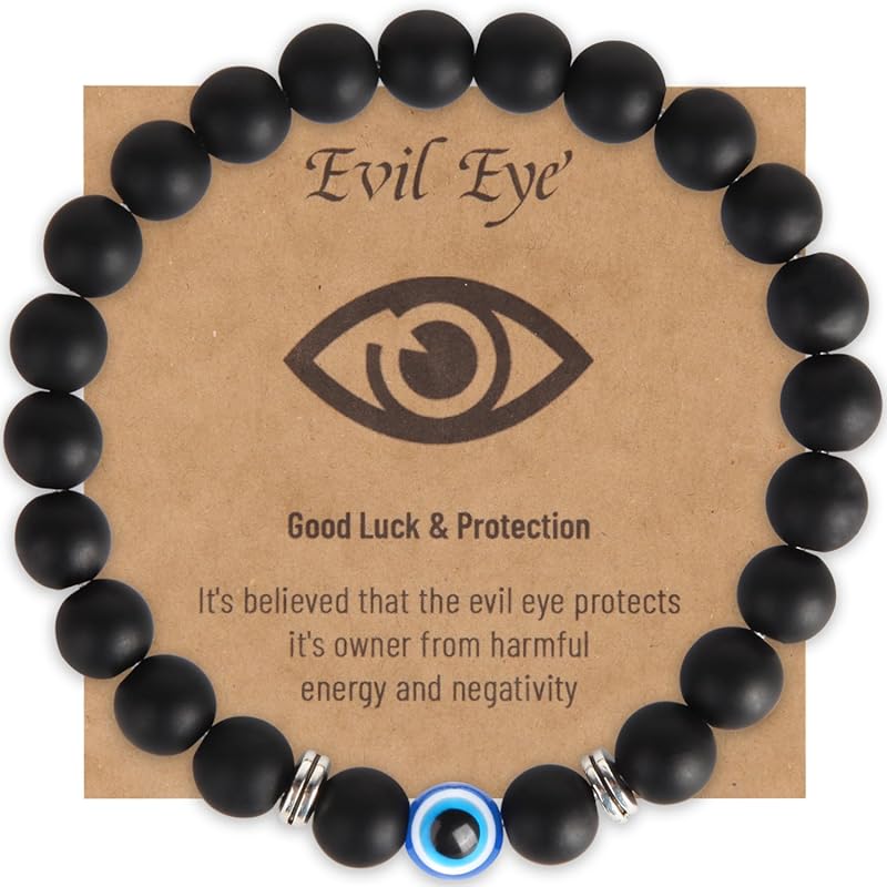 Handmade Blue Evil Eye Black Bead Lucky Protection Bracelet for Men an