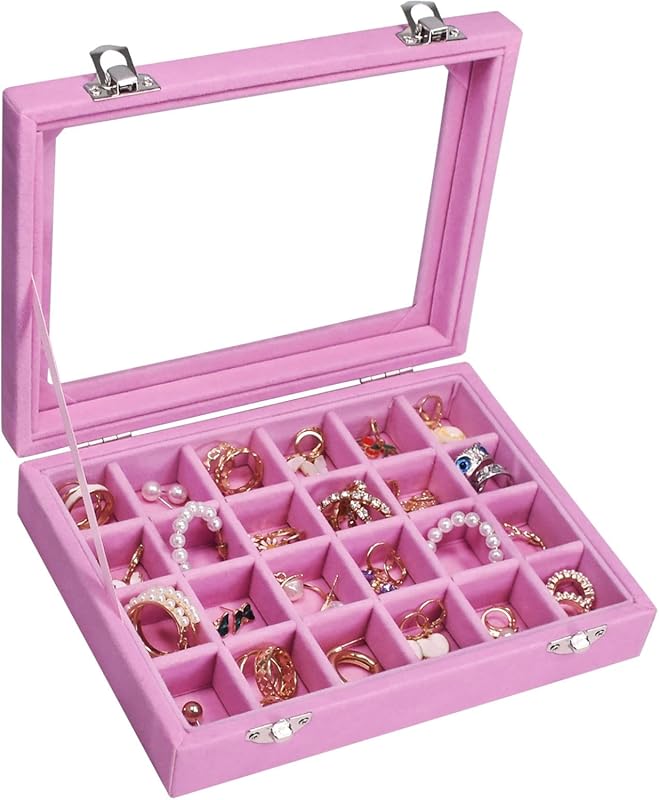 Vicoter Velvet Jewelry Ring Display Box with 24 Grids, Tray Holder for