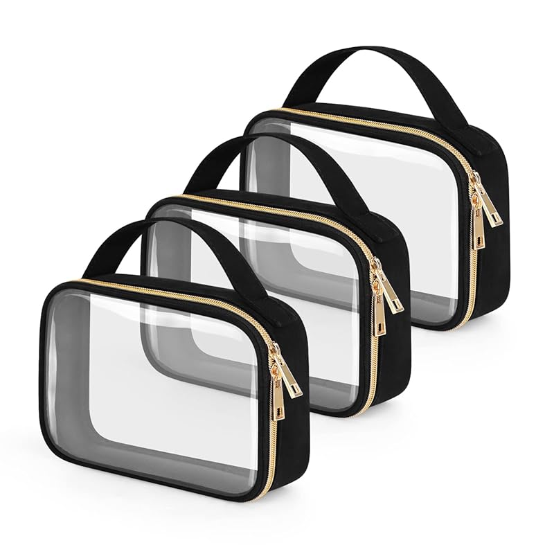 Wedama 3-pack clear PVC makeup bags with handles, TSA approved for tra
