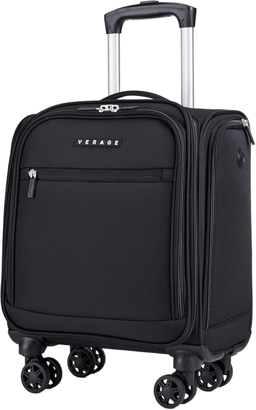Black 14.5-Inch Softside Underseat Carry On Luggage with Spinner Wheel