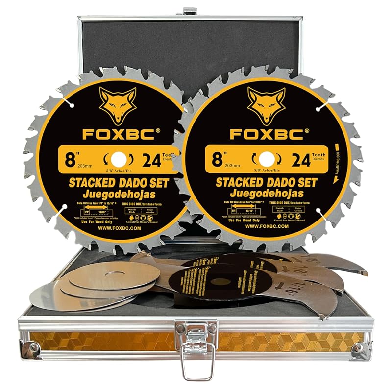 FOXBC 8-Inch Carbide Stacking Dado Blade Set for SawStop, Jet, Dewalt,