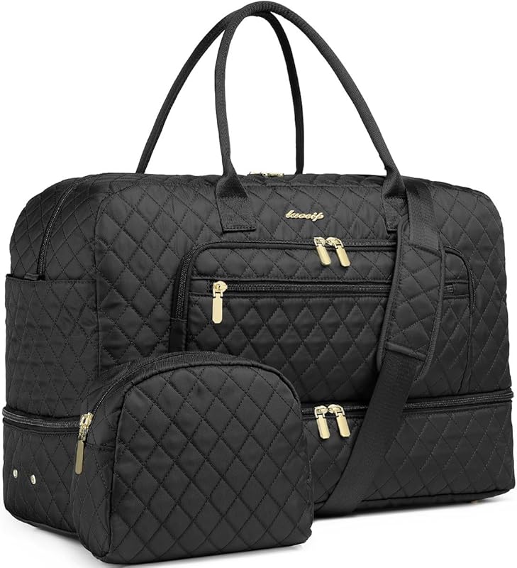 LUOCIP Large Women's Travel Duffle Bag with Wet Toiletry Pocket for Ov