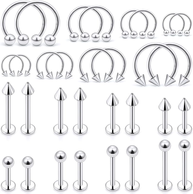 32PCS 16G Surgical Steel Lip & Ear Piercing Jewelry Set Snake Bites Mo
