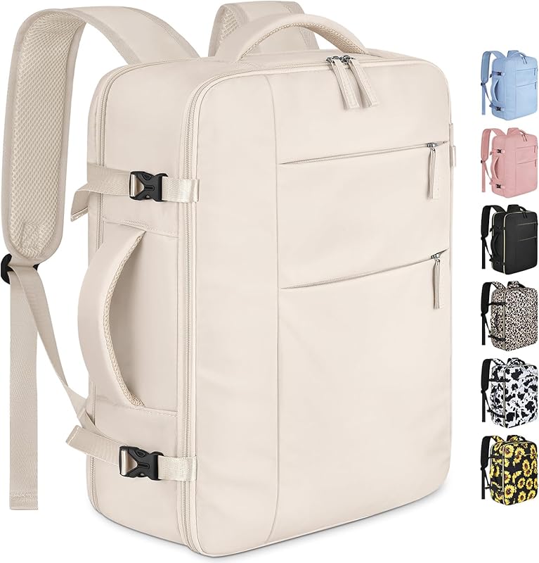 Capolo Waterproof Laptop Backpack, TSA-Approved Carry-On Beige Bag for
