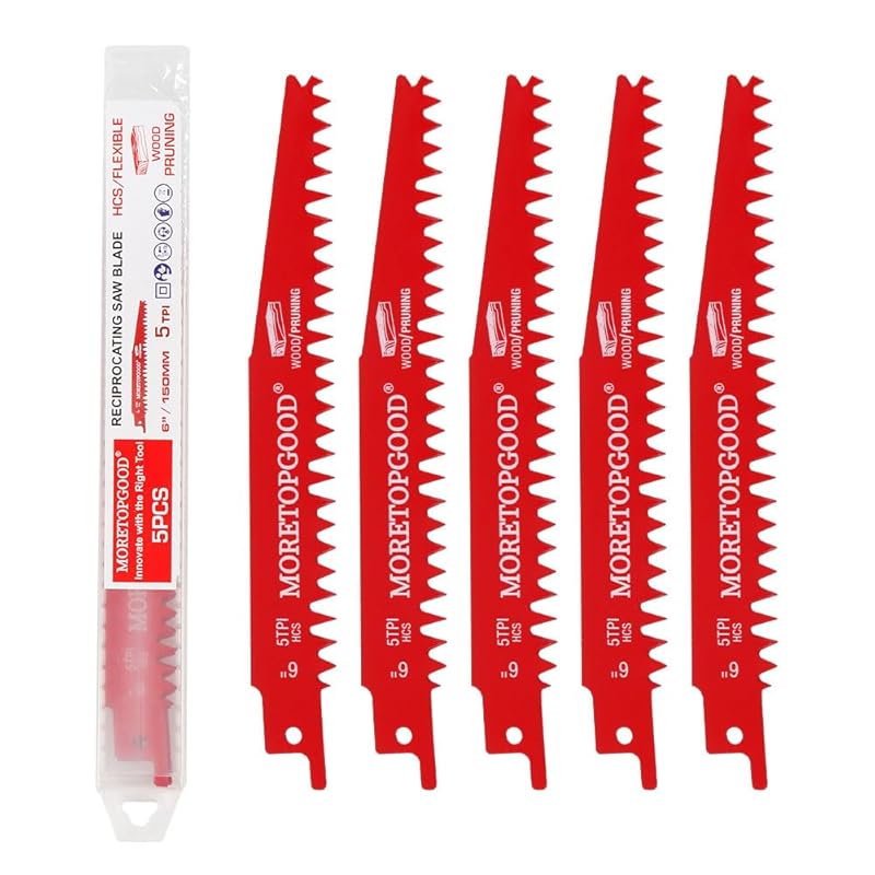 6 Inch Wood Pruning Reciprocating Saw Blades, 5TPI for Tree Cutting & 
