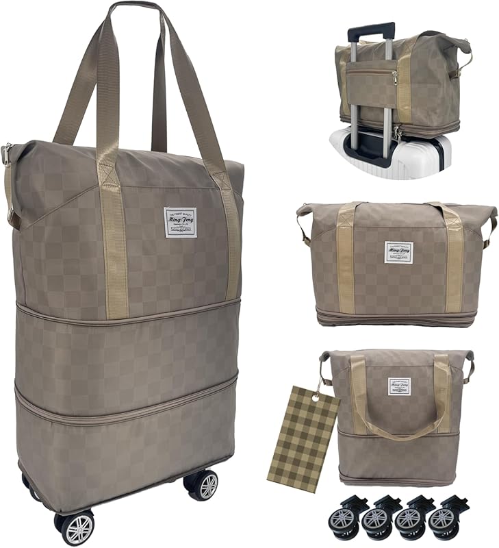 Expandable Foldable Duffel Bag with Detachable Wheels, Large Carry-On