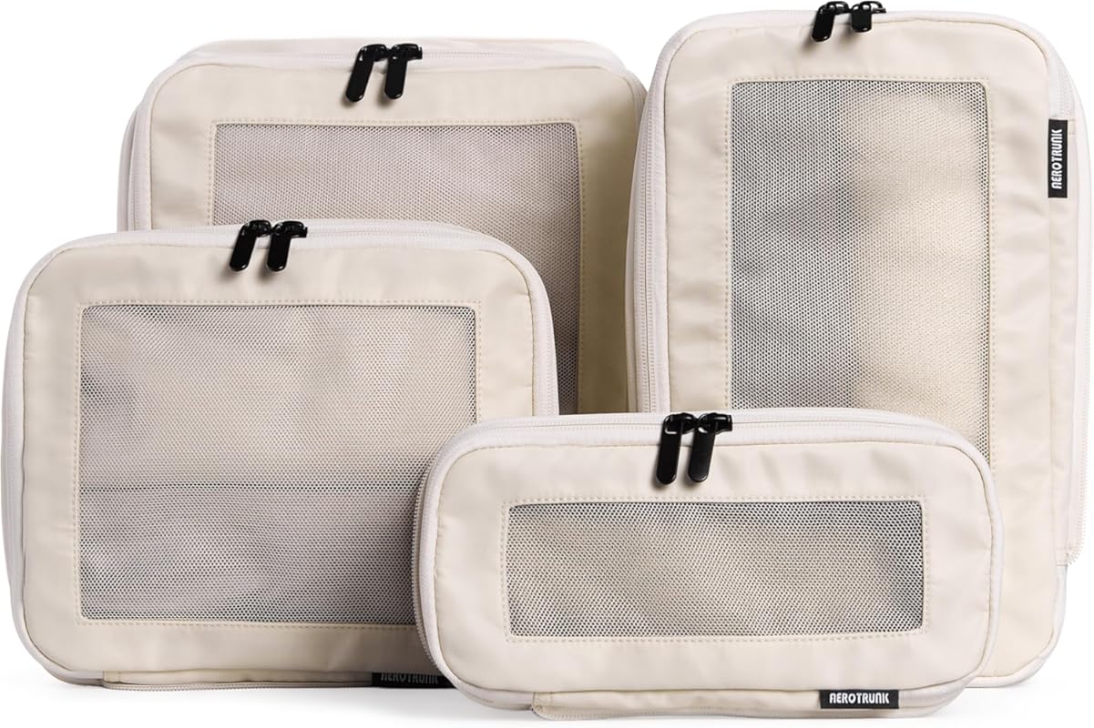 Aerotrunk 4-Pack Compression Packing Cubes with Double Zippers, Beige