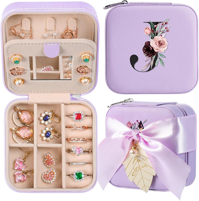 AYGXU Small Travel Jewelry Box with Initial A-Z, Perfect Teacher Gifts