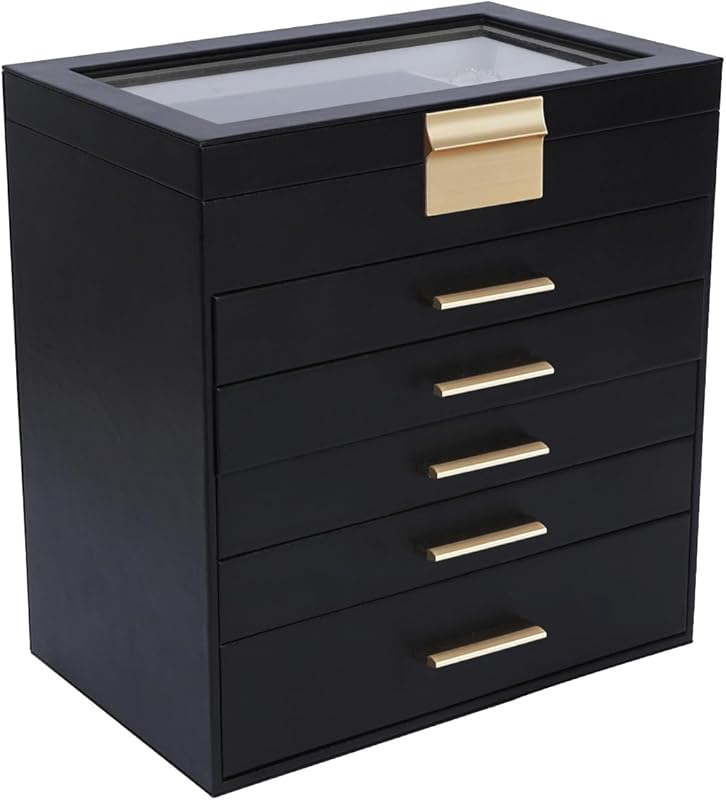 BOOVO 6-Layer Jewelry Box in White and Black for Necklace, Bracelet, E