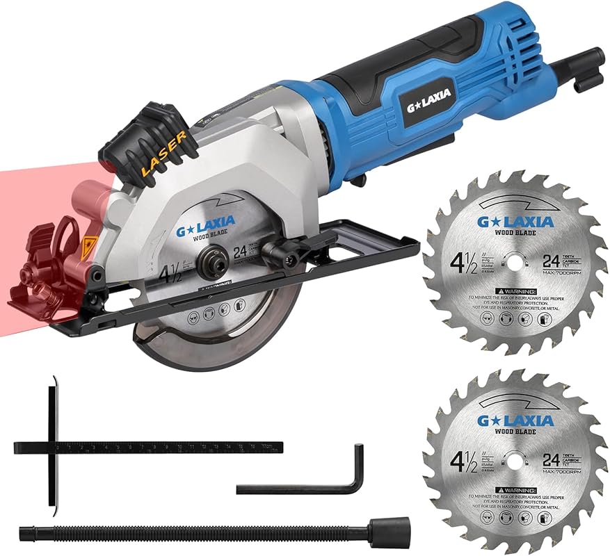 Mini Circular Saw Corded 4Amp 3500RPM with Laser Guide & Vacuum Adapte