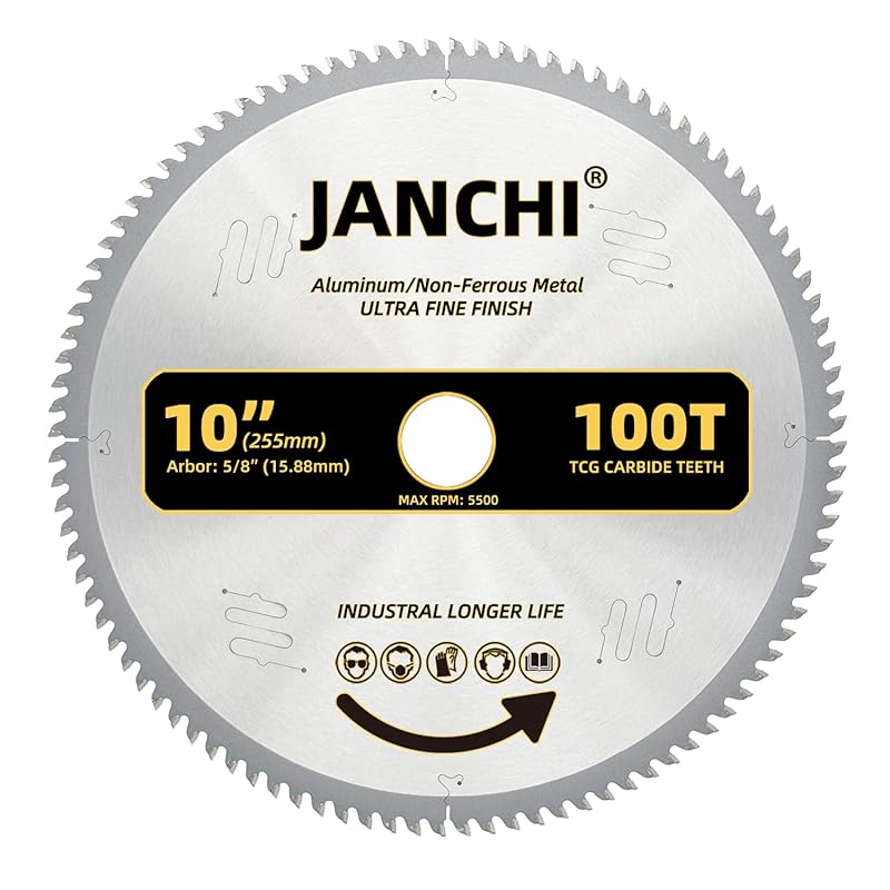 10-Inch 100T TCG Grind Saw Blade for Thin Aluminum, Plastic & Non-Ferr