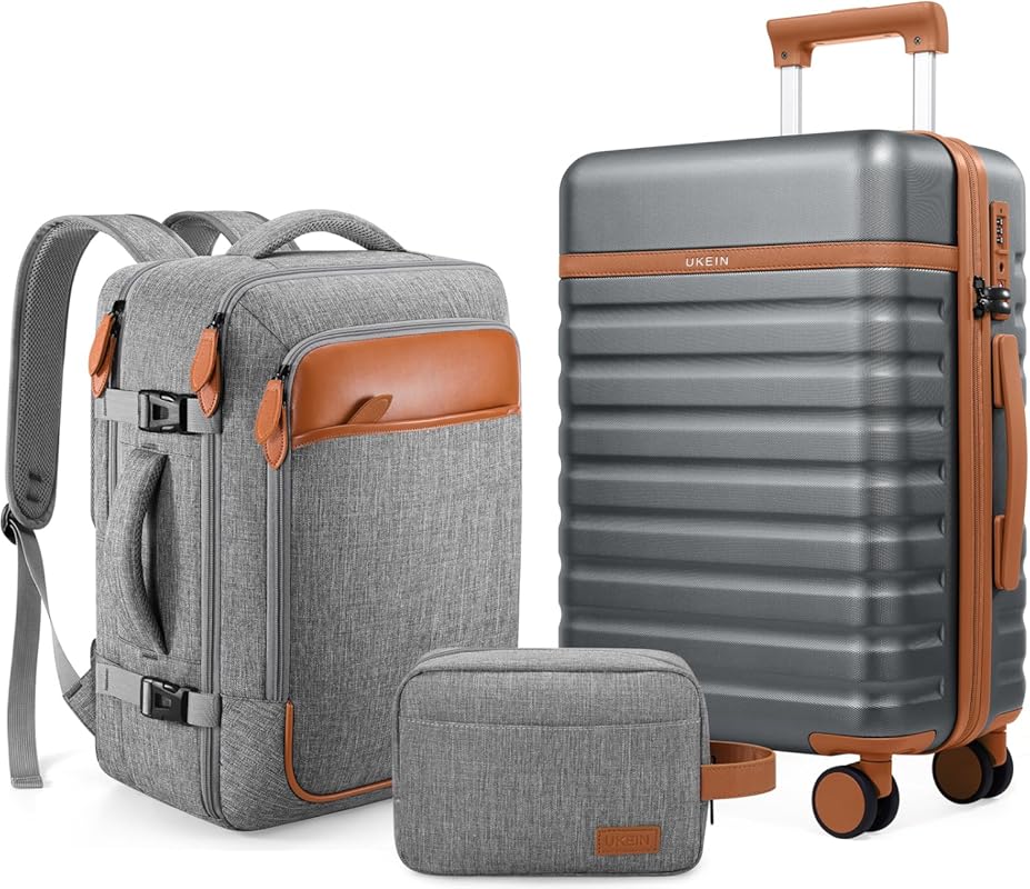 UKEIN 3-Piece Hardside Carry On Luggage Set with Spinner Wheels, TSA L