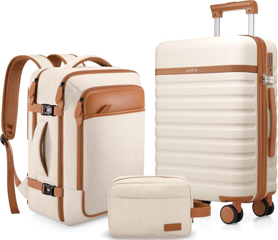 UKEIN 3-Piece PC Hardside Carry-On Luggage Set with TSA Lock and Trave