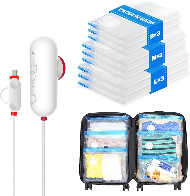 VMstr 9 Pack Vacuum Storage Bags with USB Pump for Clothes Travel and 