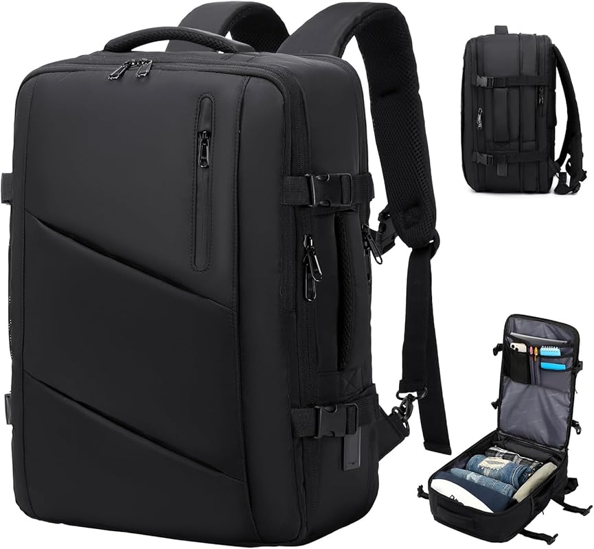 Flight Approved 50L Expandable Carry On Backpack with USB Charging Por