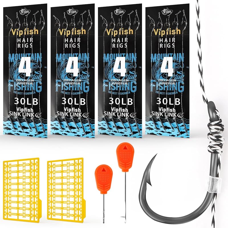 24 Pack Pre-Tied Carp Rigs with Sharp Hooks, Swivel & PE Line for Boil
