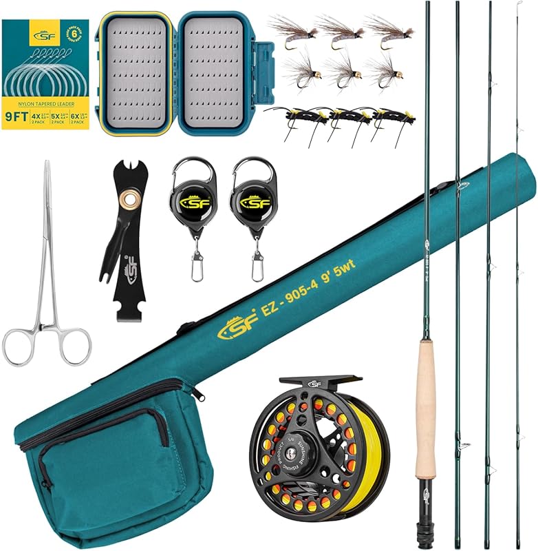 SF Fly Fishing Rod Combo Starter Kit – Semi Gloss Green Jade 24T Carbo