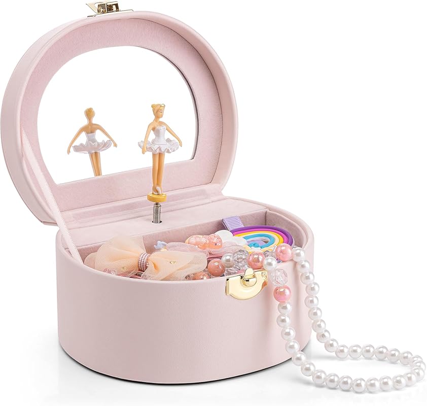 Vlando Musical Jewelry Box for Girls with Ballerina, Light Pink Music 