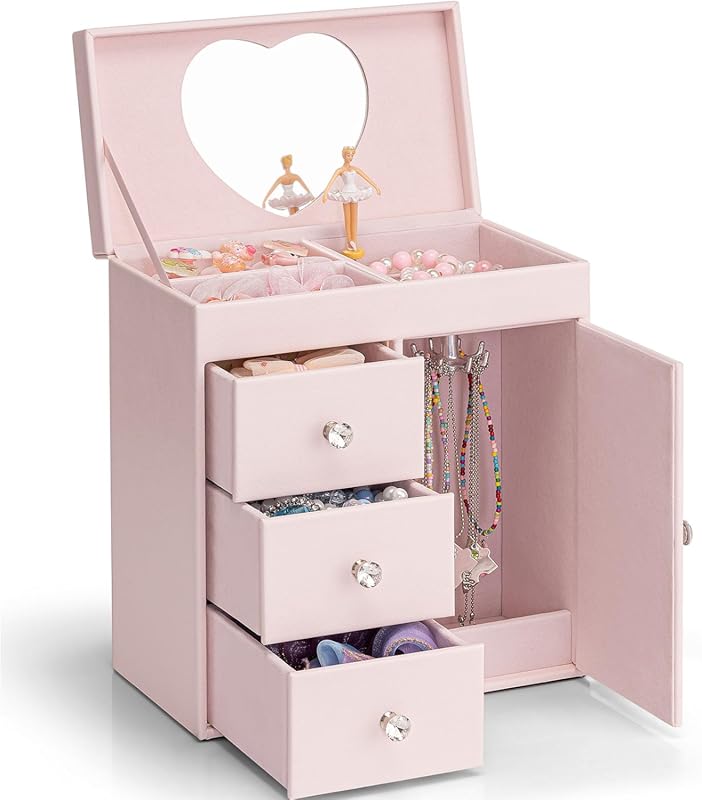 Vlando Large Musical Jewelry Box for Girls, 4-Layer Ballerina Music Bo