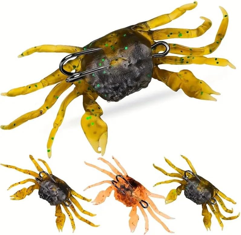 3-Pack Bionic Crab Silicone Soft Lure with Hook for Bass Catfish Octop