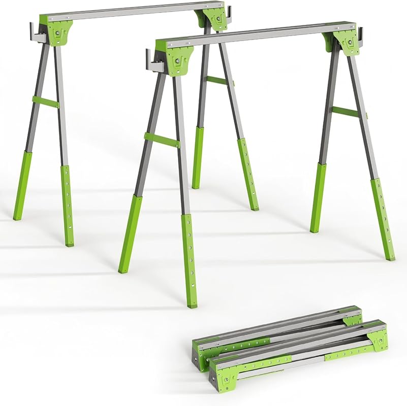 Heavy-Duty Adjustable Sawhorse 2-Pack with 30-34