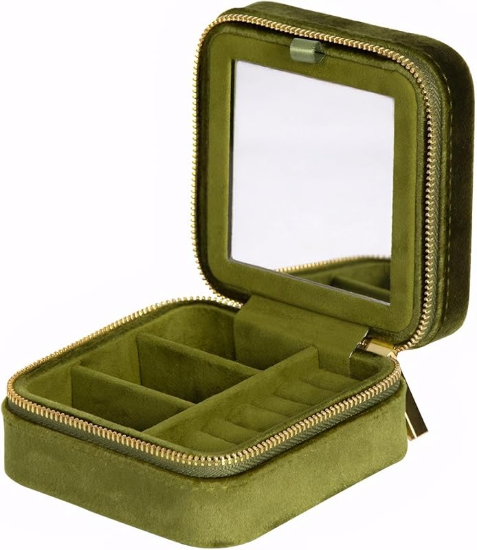 Velvet Jewelry Box with Mirror, Small Portable Organizer for Women, Gr