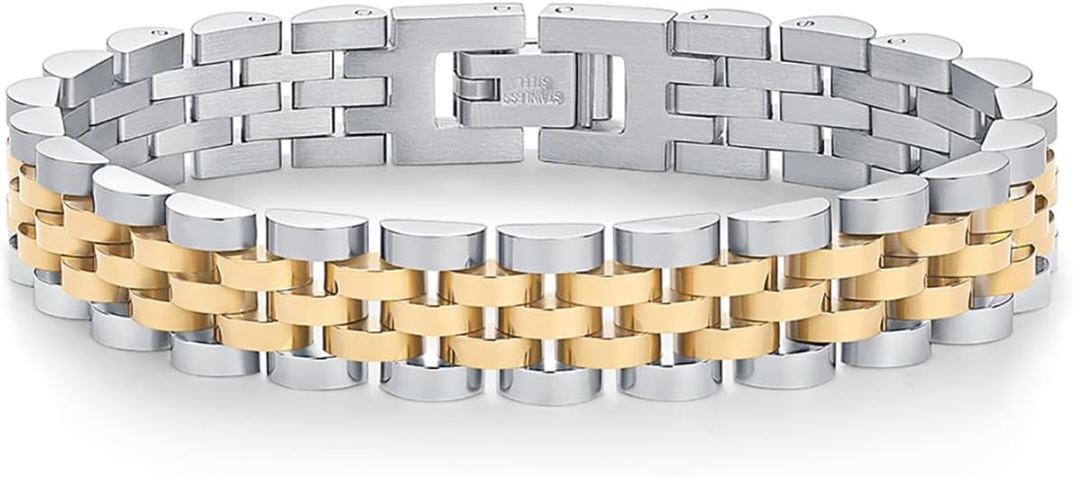 14K Gold Plated Waterproof Mixed Metal Link Bracelet for Women – Chunk
