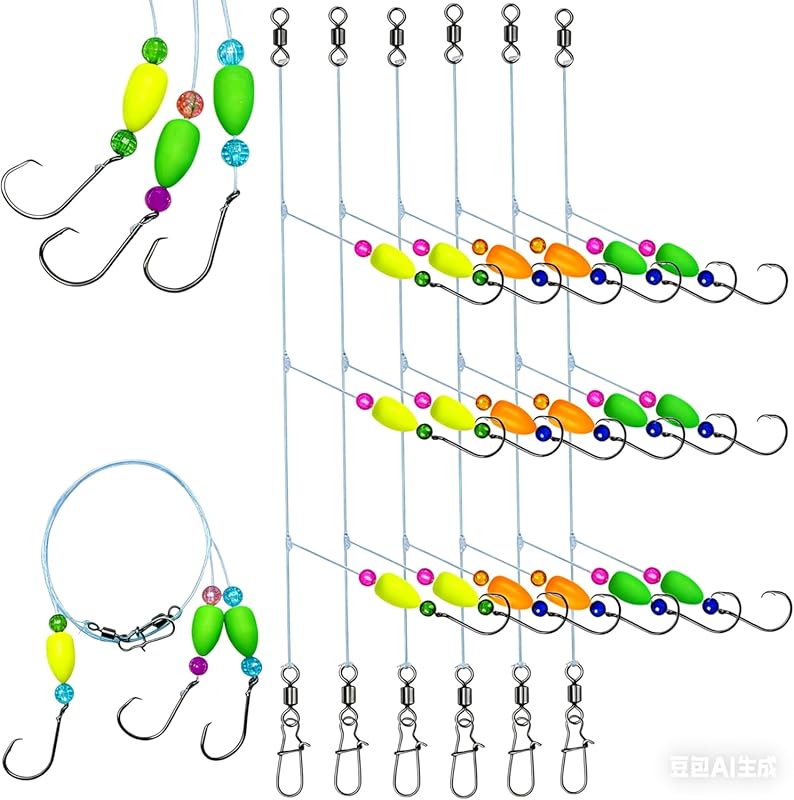 6-Piece Pompano Fishing Rig Kit with 3-in-1 Float Rigs, Triple 3/0 Circle Hooks for Surf Fishing