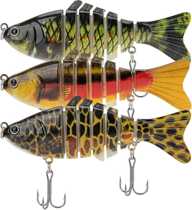 Syosisny 3PCS Multi-Jointed Hard Swimbait Baits with 3D Eyes & Treble 