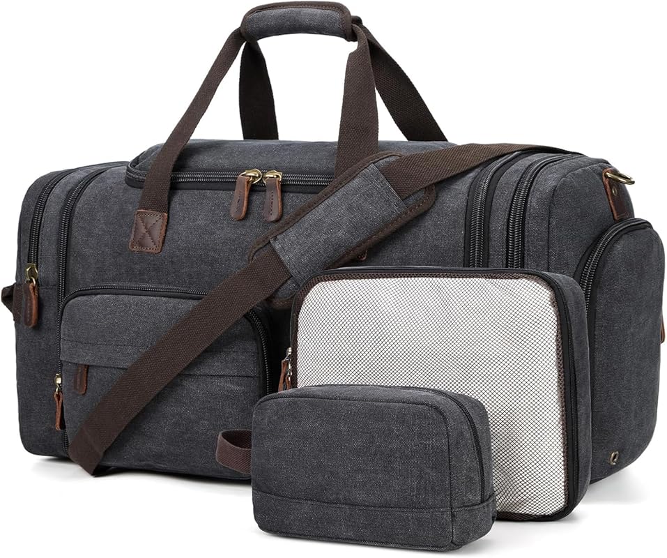 Men's 60L Expandable Canvas Weekender Duffel Bag with Shoe Compartment
