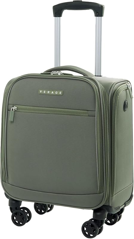 Sage Green 14.5-Inch Softside Underseat Carry On Luggage with Spinner 