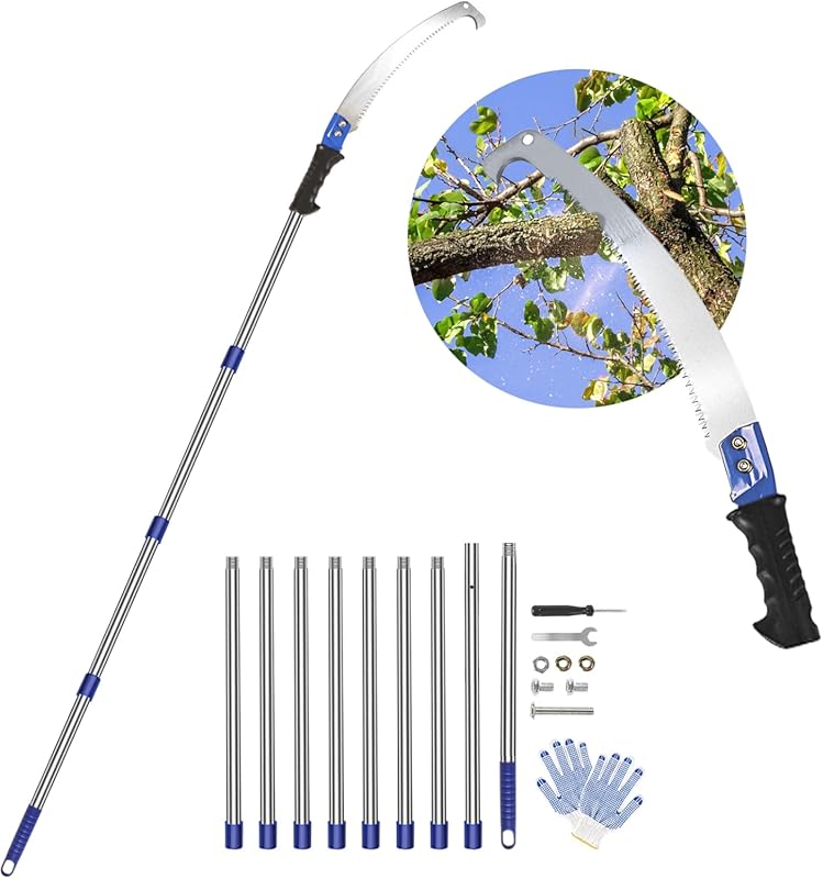 Extendable 14ft Pole Saw for Tree Trimming with Stainless Steel Bar an