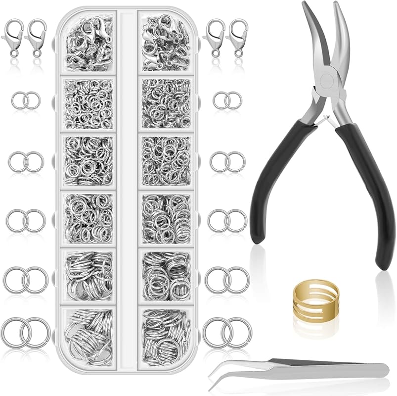 Anezus 1200PCS Silver Jump Rings Jewelry Maker Kit with Pliers for Nec
