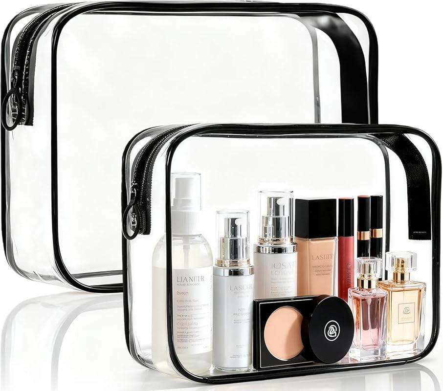 Clear TSA Approved 2-Pack Quart Size Makeup Toiletry Bag for Airport T