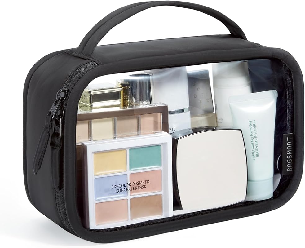 TSA-approved clear toiletry bag with large opening and handle for airl
