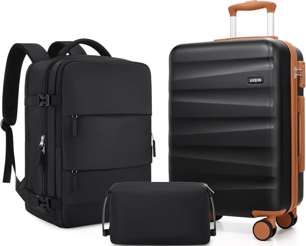 UKEIN Polycarbonate 3-Piece Airline Approved Luggage Set with Backpack