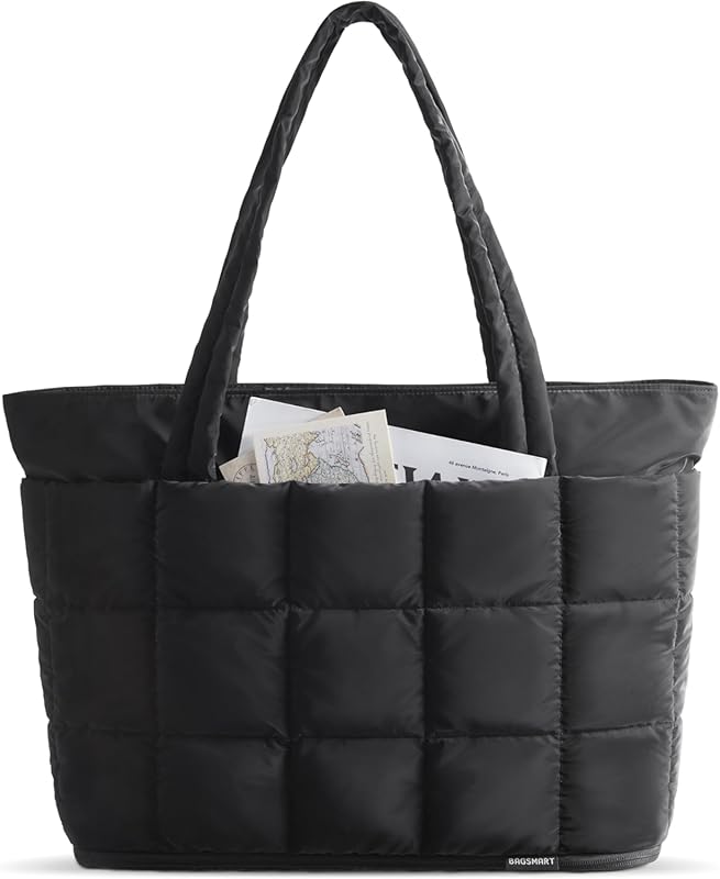 Expandable Puffer Work Tote Bag for Women, Quilted Travel & Gym Carry-