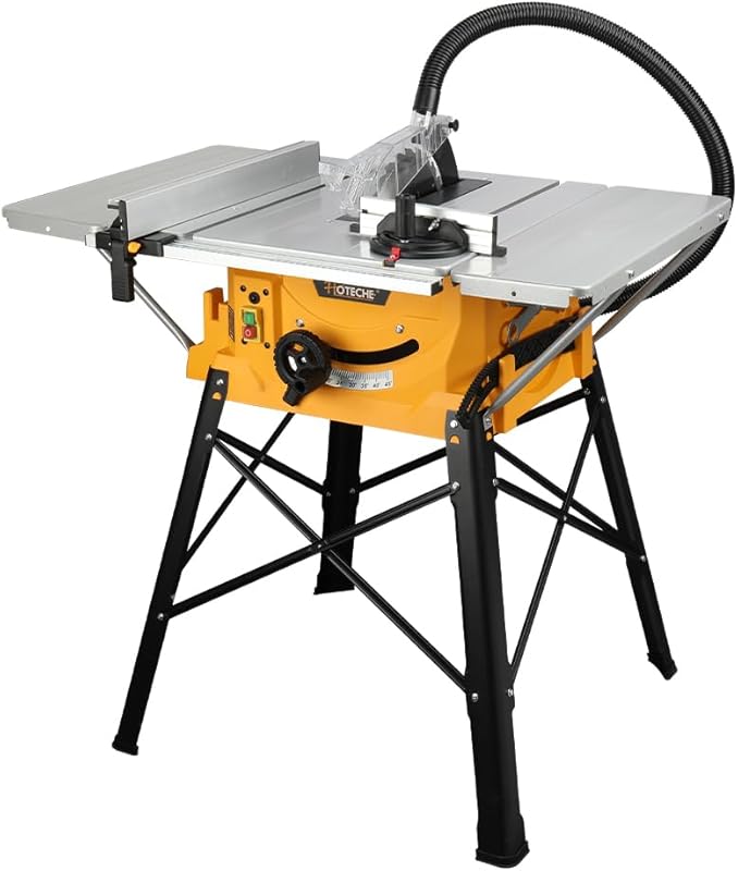 Hoteche 10-Inch Table Saw with Stand, 15-Amp Motor & Extendable Table 