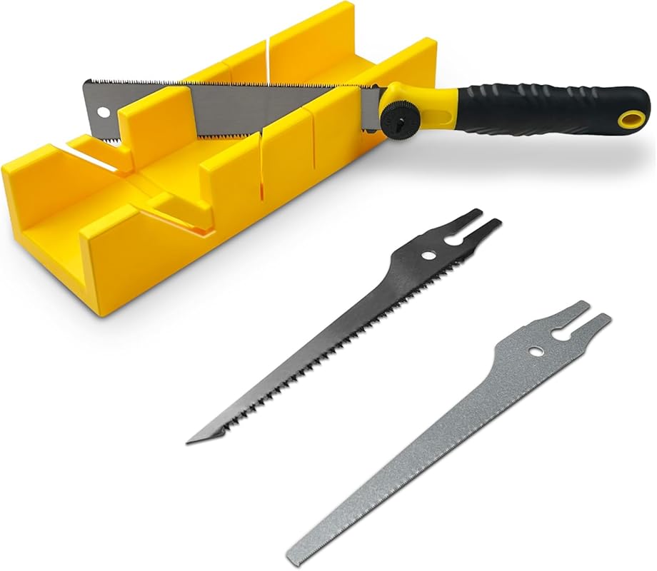 4-Piece Miter Box & Saw Set with 3 Precision Blades for Accurate Wood 